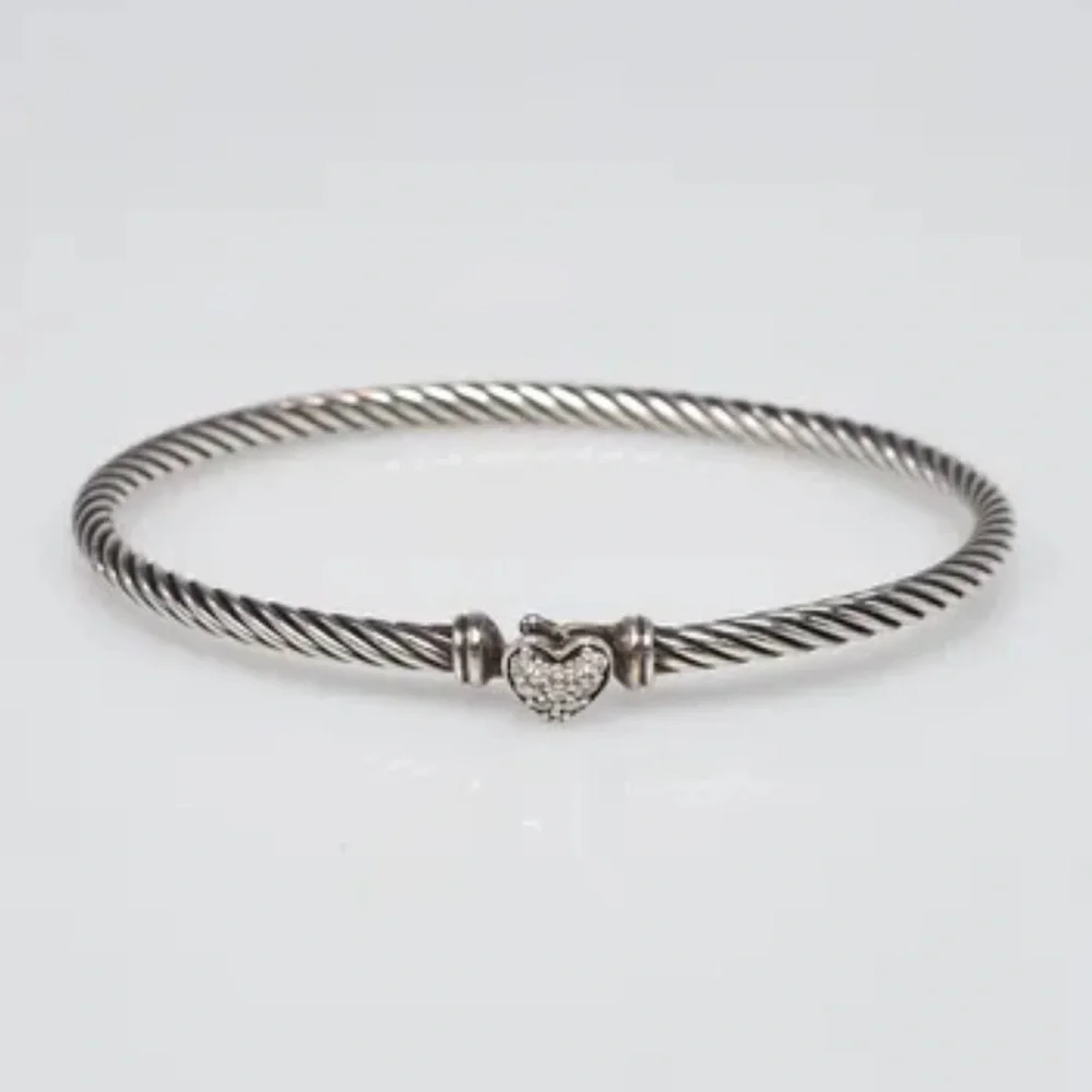 David Yurman Cable Collectibles® Heart Bracelet Sterling Silver w/Pavé Diamonds